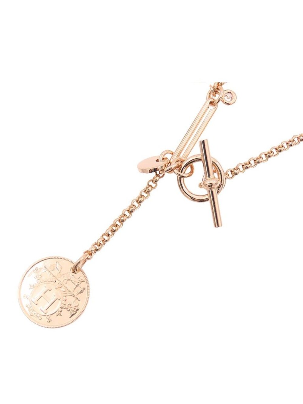Hermes Ex-Libris PM Toggle Clasp 00 Pink Gold 18k Diamond Necklace